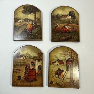 4 Vtg Italian Wooden Art Print Livia Delle Vedove Cordenons Arte Regalo Italia